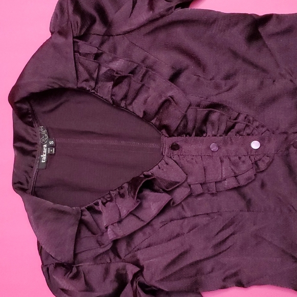 Takara short sleeve ruffle blouse S - Picture 2 of 6